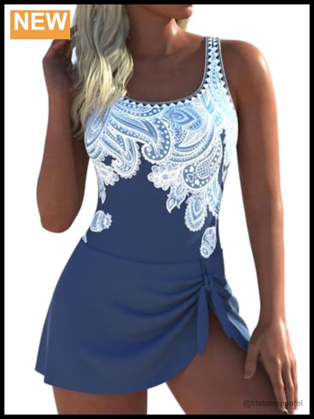 Women's One Piece Swimsuit Tummy Coverage Long Skirt Hem Adjustable Straps